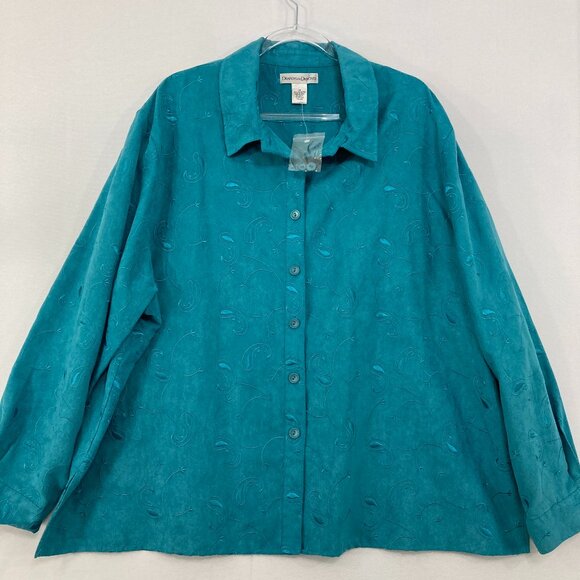 New Draper's & Damon's sz 3X Blue Teal size 3X Embroidered Long Sleeve Button Up - Picture 1 of 11